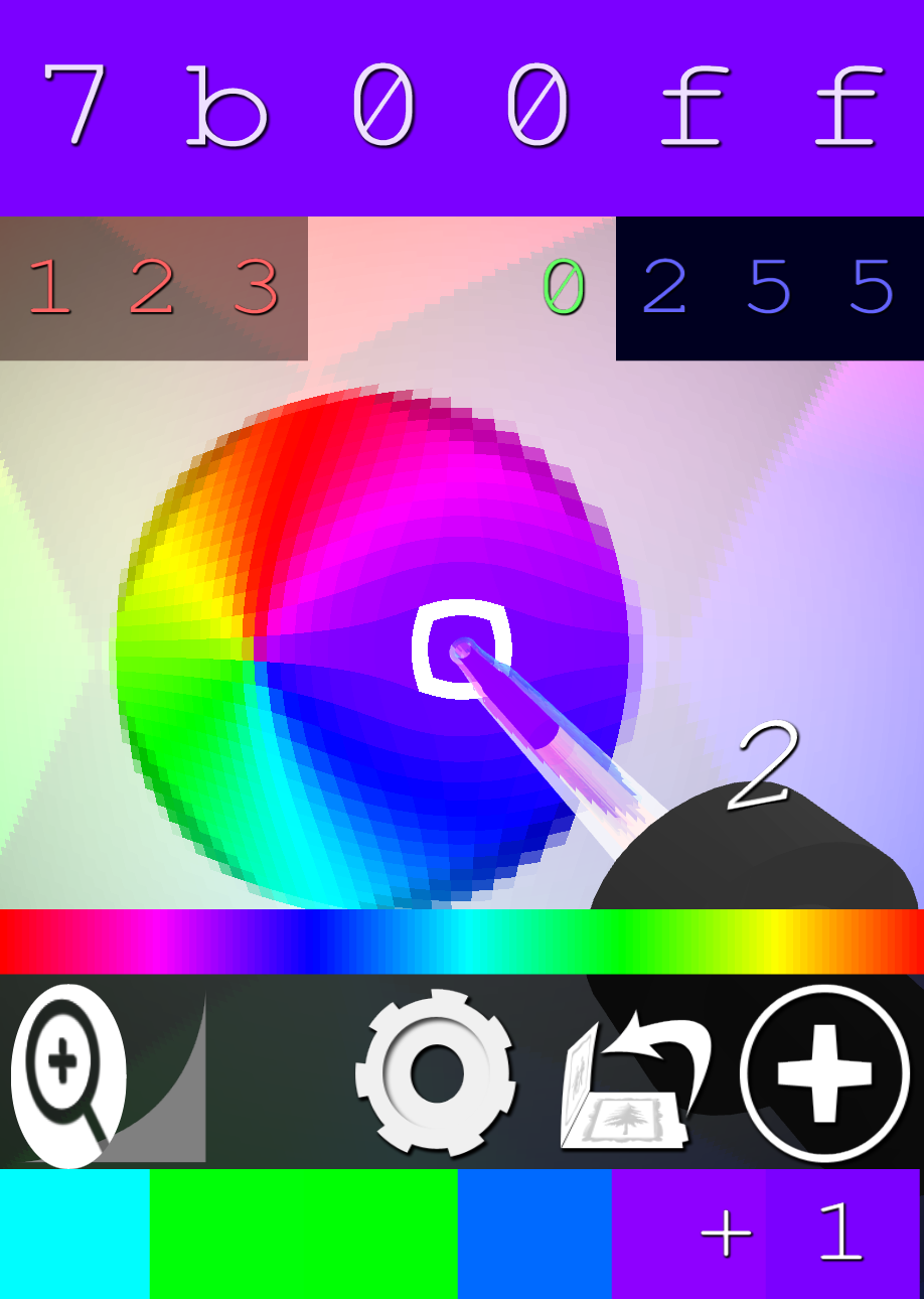 Screenshot of Color Pick with hex color #7b00ff selected, a shade of purple